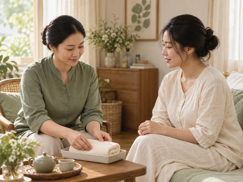Tư vấn viên SunnyMama Care chuẩn bị khăn ấm nhẹ nhàng và kín đáo