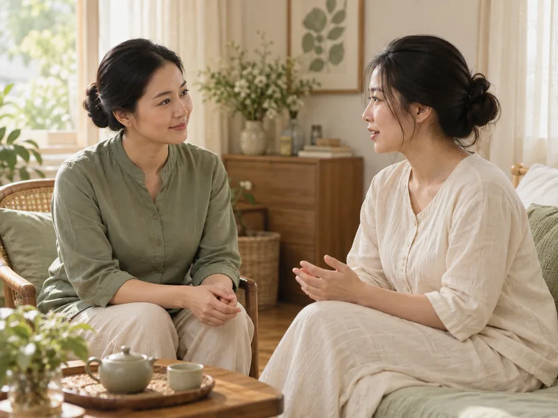 Tư vấn viên SunnyMama Care ngồi lắng nghe mẹ chia sẻ